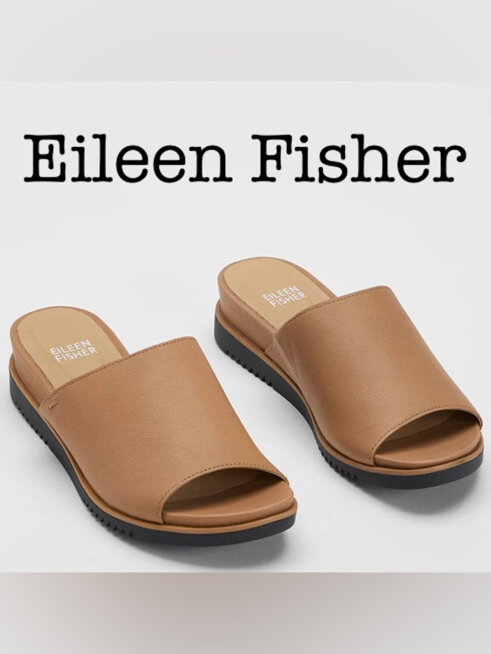 Eileen Fisher Koha Tan Leather Wedge Sandals Size 9
